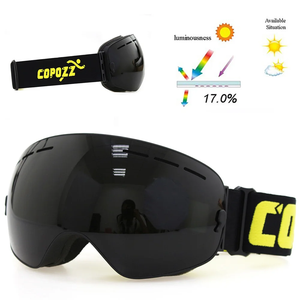 COPOZZ, брендовые лыжные очки, двухслойные, UV400, анти-туман, большая Лыжная маска, очки для катания на лыжах, снежные, мужские, женские, очки для сноуборда, GOG-201 Pro - Цвет: All Black