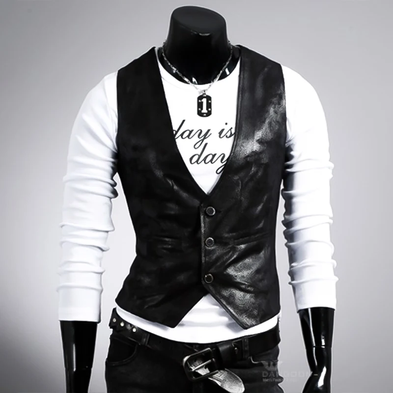 Mens Suit Vest New Men's Slim Plus Size Leather Vest Simple and Stylish Wild Vest Business Vest Waistcoat Waist Coat for Men