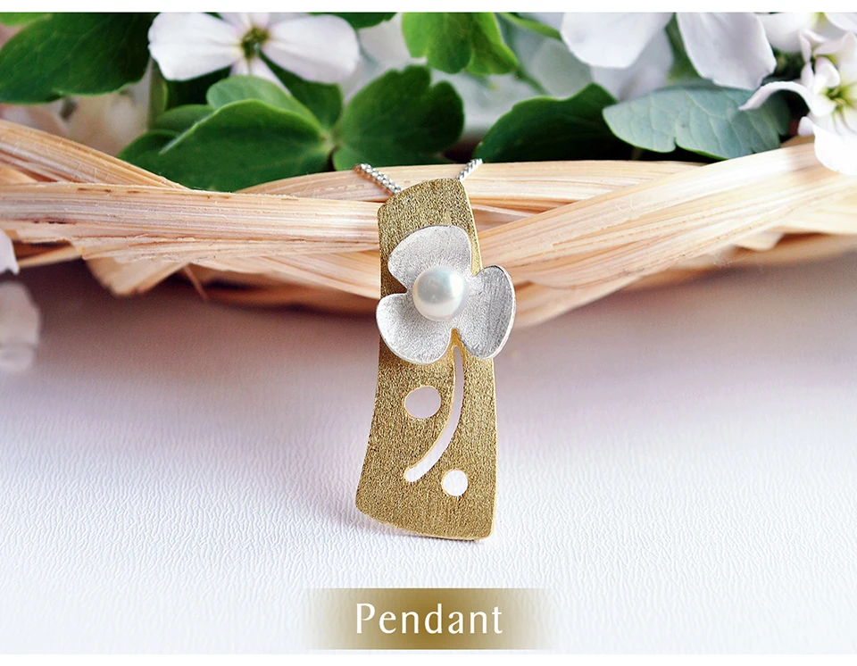 Lotus Fun Moment реального 925 пробы серебра, натурального жемчуга ручной работы Модные украшения площадь свежий клевер Цветочные украшения комплект Bijoux