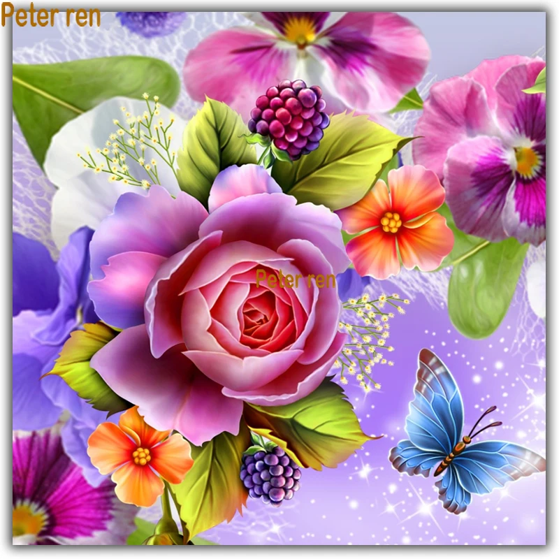 

Colorful rose butterfly for Diamond painting full mosaic embroidery Resin crystal rhinestone Paste full Cross stitch Handicrafts