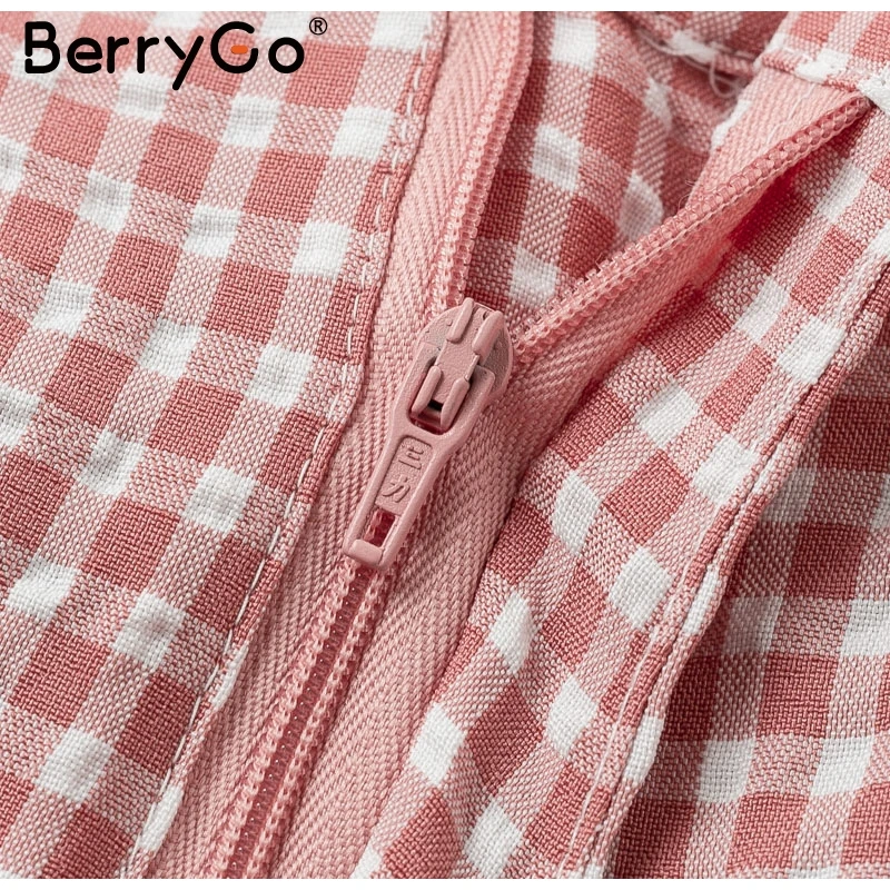 BerryGo, розовые клетчатые повседневные штаны для женщин,, летние винтажные рабочие штаны, Капри, женские прямые офисные женские брюки в британском стиле