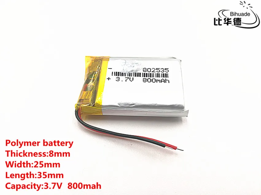 

5pcs/lot Good Qulity 3.7V,800mAH,802535 Polymer lithium ion / Li-ion battery for TOY,POWER BANK,GPS,