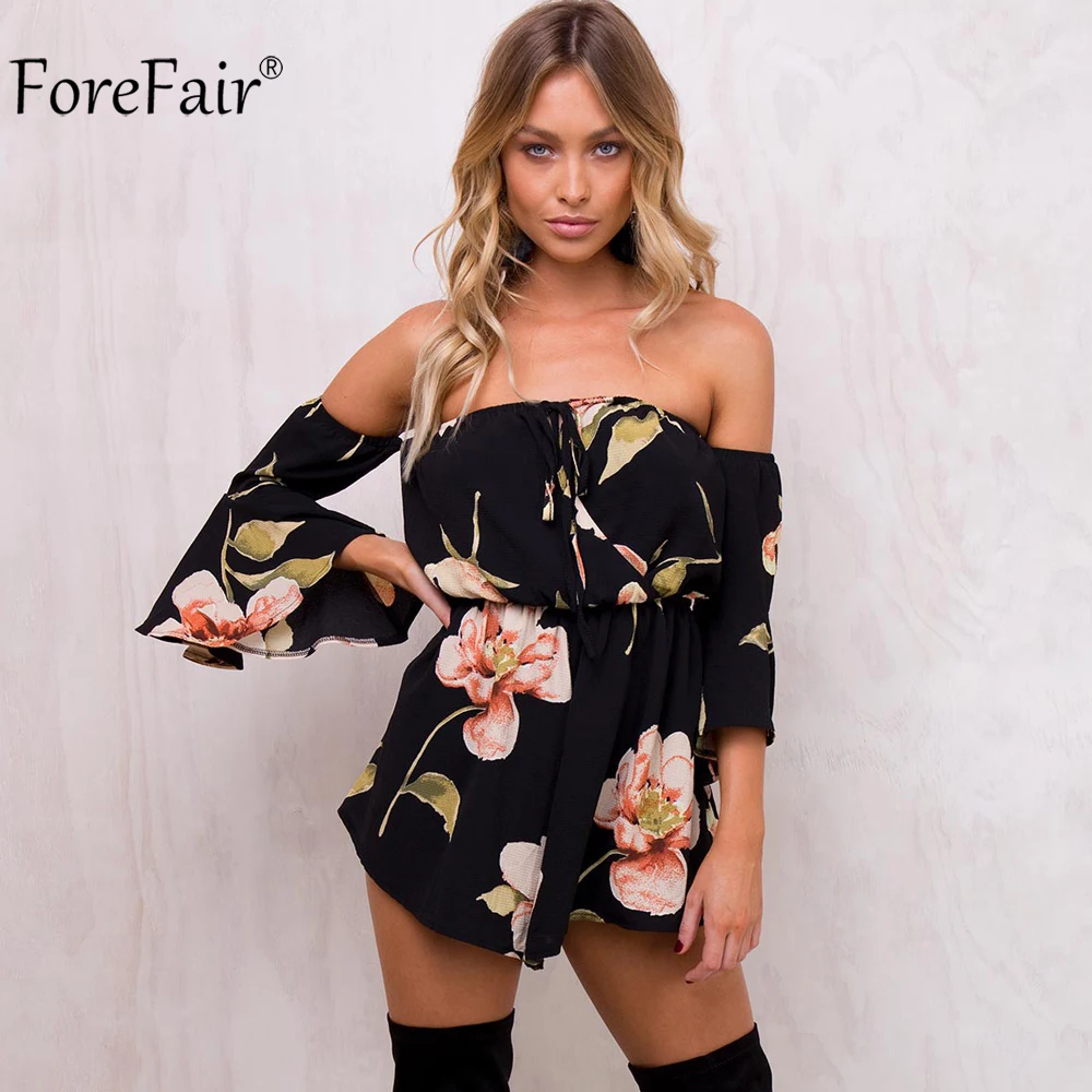 ForeFair Летний шифоновый комбинезон с цветочным принтом и эластичной резинкой на