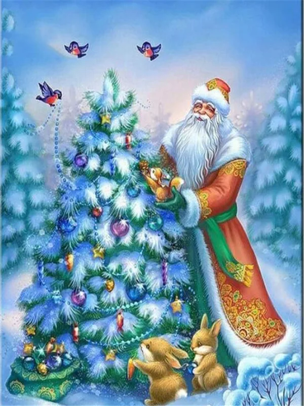 Santas Рождественская Бриллиантовая вышивка с изображением дерева DIY рукоделие