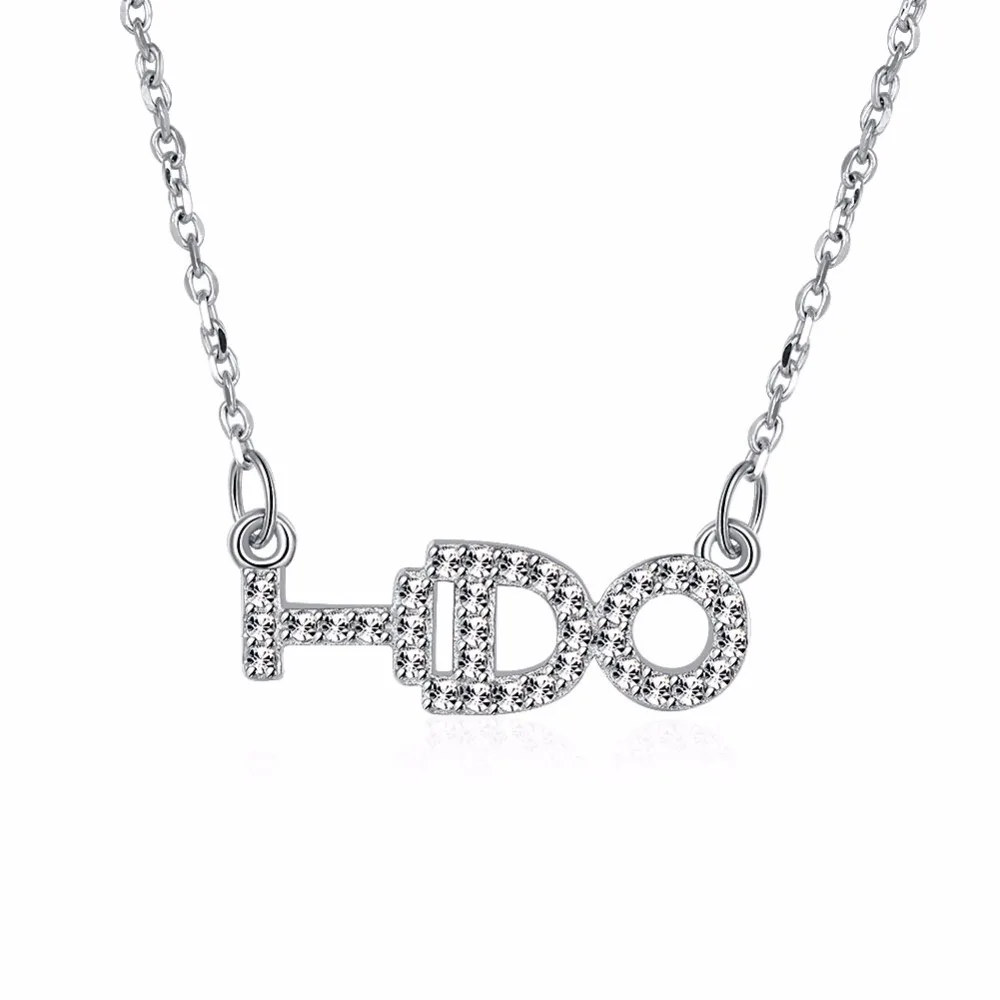 Letter &quotI DO&quot Crystal Pendant Women Choker Necklace 925 Sterling Silver Chain Zircon Jewelry 2018 New Arrival | Украшения и