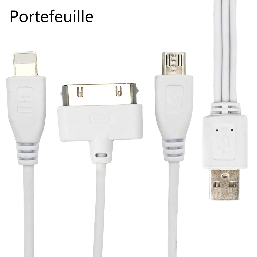 Portefeuille 3 в 1 Micro USB 30pin зарядный кабель для iPhone 4 4S 5 5S SE 5C 6 6S 7 8 плюс iPhon X Microusb Android