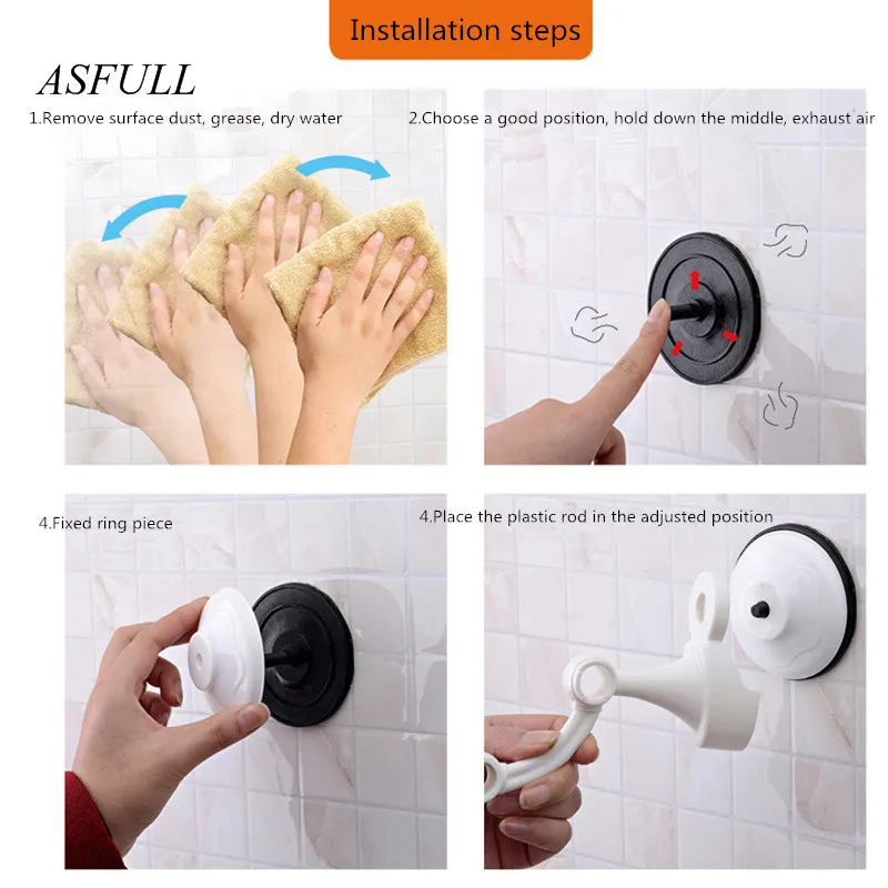 Держатель для полотенец ASFULL на присоске пластиковая вешалка с перекладиной и