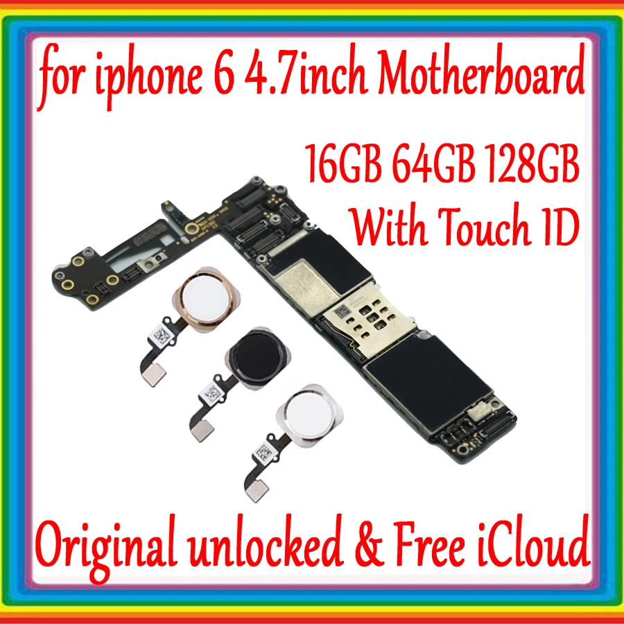 

16GB 64GB 128GB for iphone 6 4.7inch Motherboard With Touch ID 100% Original unlocked for iphone 6 Logic board Good Tested Plate