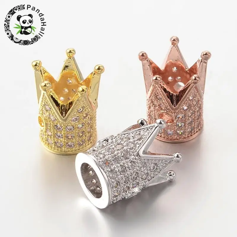 

10pcs Brass Micro Pave Cubic Zirconia Crown Beads for Bracelets Making Jewelry Charm Spacer Beads Lead Free & Nickel Free 12x9mm