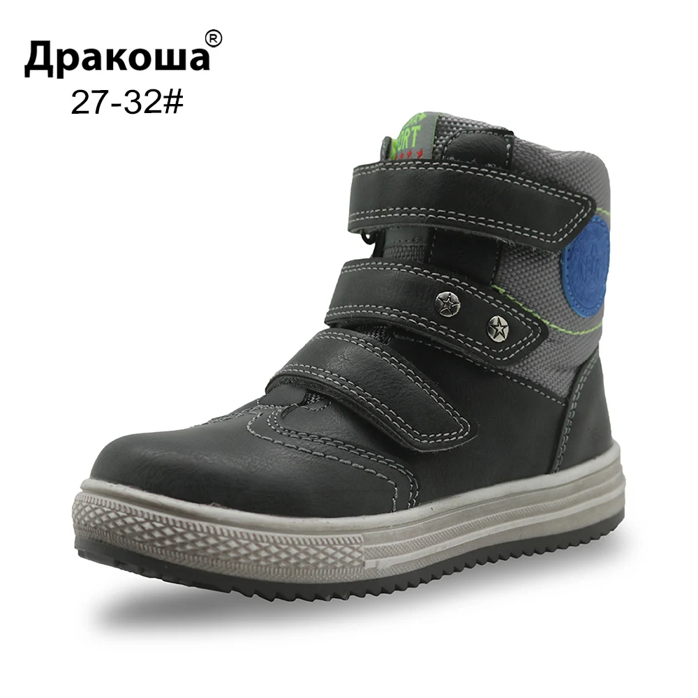 Apakowa/осенне-зимняя детская обувь из искусственной кожи для мальчиков; однотонные ботильоны на плоской подошве для детей; модная детская обувь с супинатором