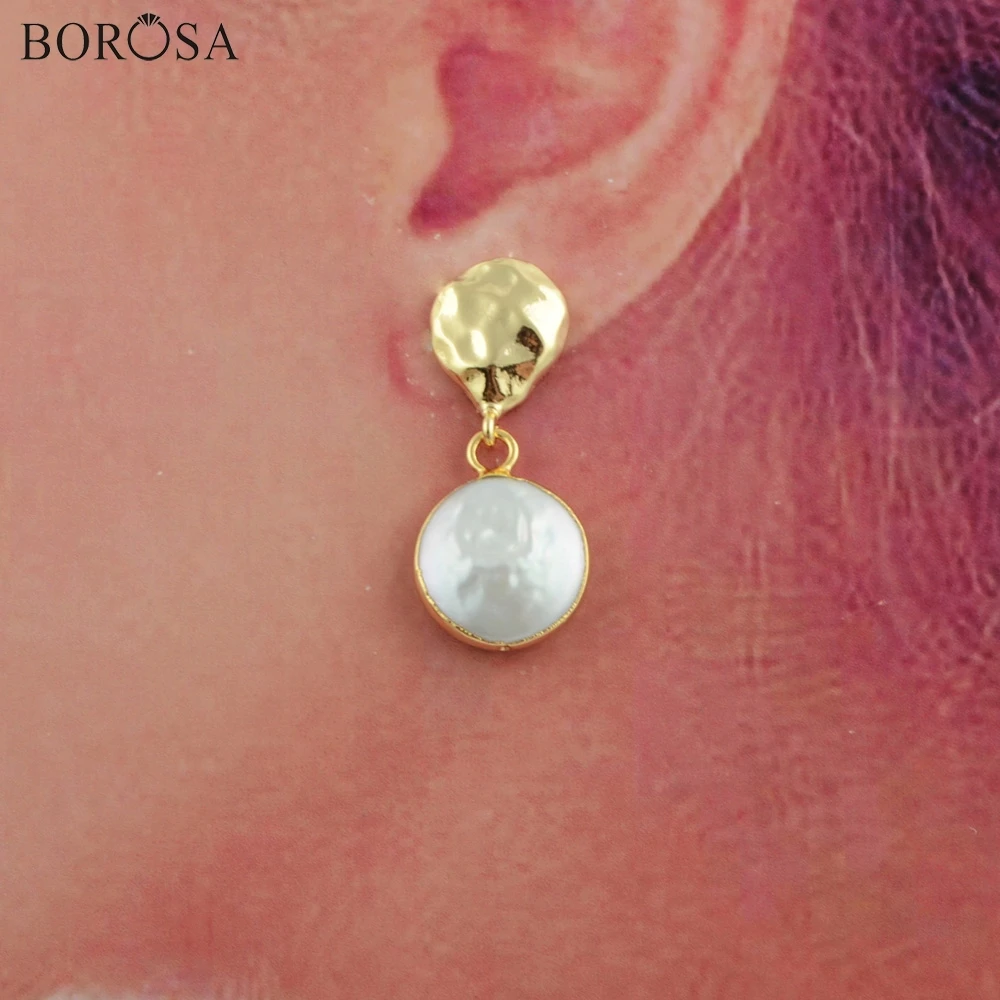 

BOROSA 5/10Pairs Handmade Gold Plated Natural Freshwater Pearl Drop Earrings Bobo Pearl Dangle Earrings Lady as Gift G1788