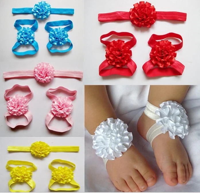 

Reyail Kids satin flower Headband (Flower Headband+Kids Barefoot Sandals) Elastic Headband A261