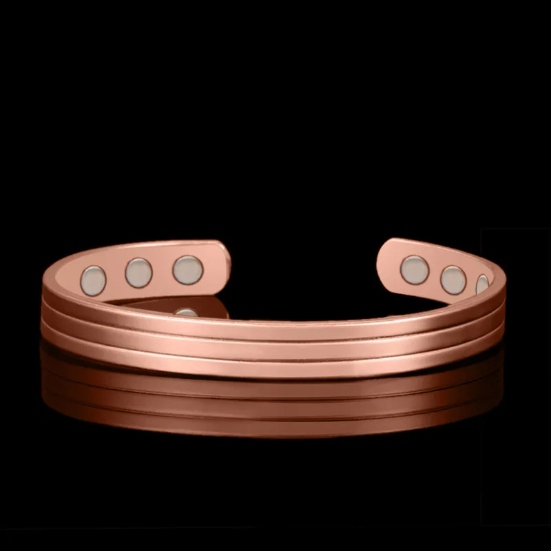 

CUTEECO Fashion Health Women Bracelet Retro Flower Pattern Three Rows Magnetic Copper Bracelets For Men Women Jewelry Gift