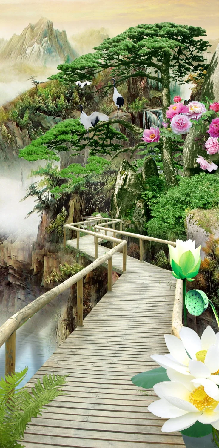 Modern 3D Photo Curtains Printing wood bridge Window Custom 2 Pieces High quantity Curtain | Дом и сад