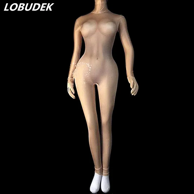 

Высокоэластичный трико телесного цвета, комбинезон для ночного клуба, бара, женские трико для диджея, танцев на шесте, представлений, акроба...