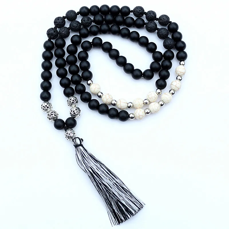 Модные 8 мм черные камни из лавы богемные этнические ювелирные изделия длинное