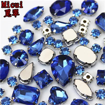 Light Blue Micui 50 шт. Стразы смешанной формы кристалл Пришивные с когтями Diy Красочные камни для платья стеклянные стразы для одежды ZZ1000 - Цвет: Light Blue