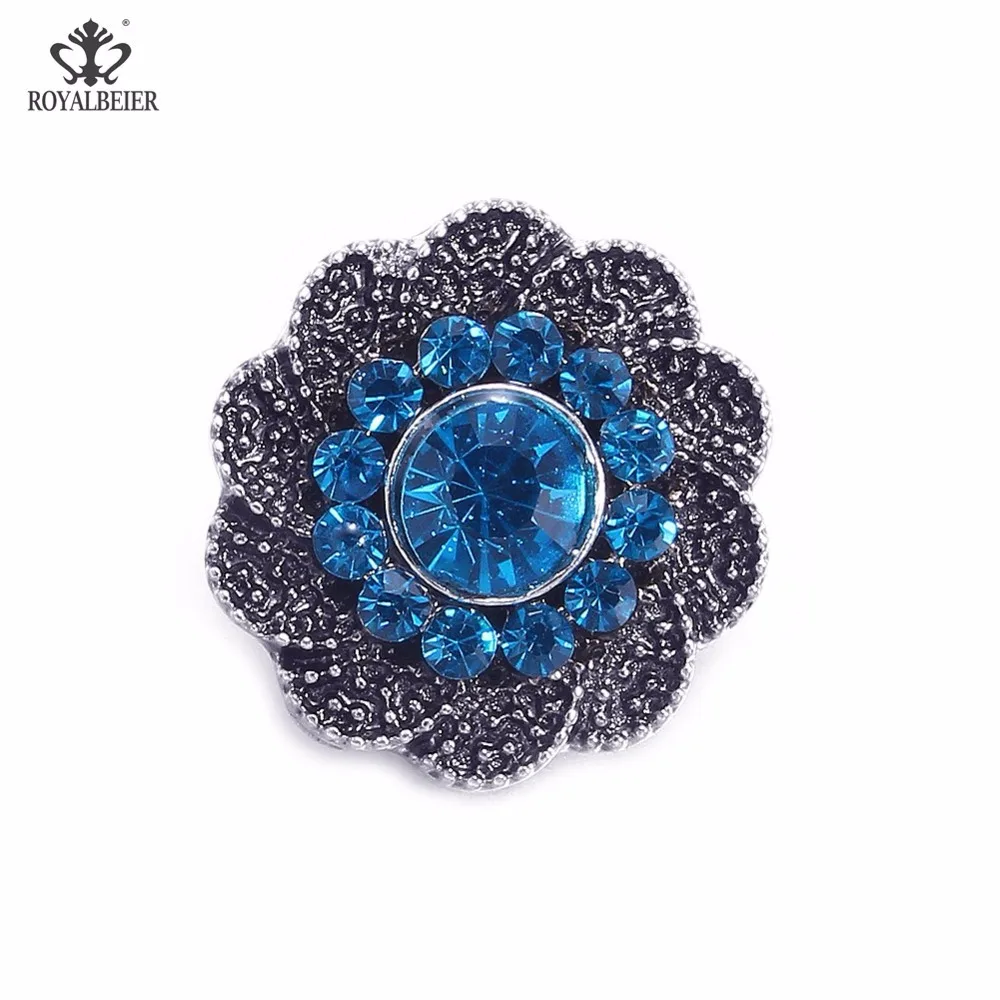 

RoyalBeier Flower Snap Button Wth Rhinestone Simple Metal 18mm Snap Buttons Colorful DIY Charms For Snap Bracelet Jewelry