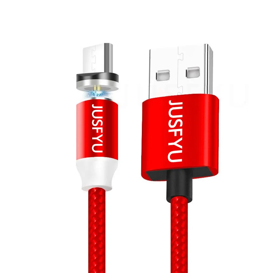 Red Cable with Plug Магнитный кабель JUSFYU с нейлоновой оплеткой, магнитный кабель Micro USB для Huawei, Кабель зарядного устройства для Xiaomi, Samsung, Android, мобильного телефона - Тип штекера: Red Cable with Plug