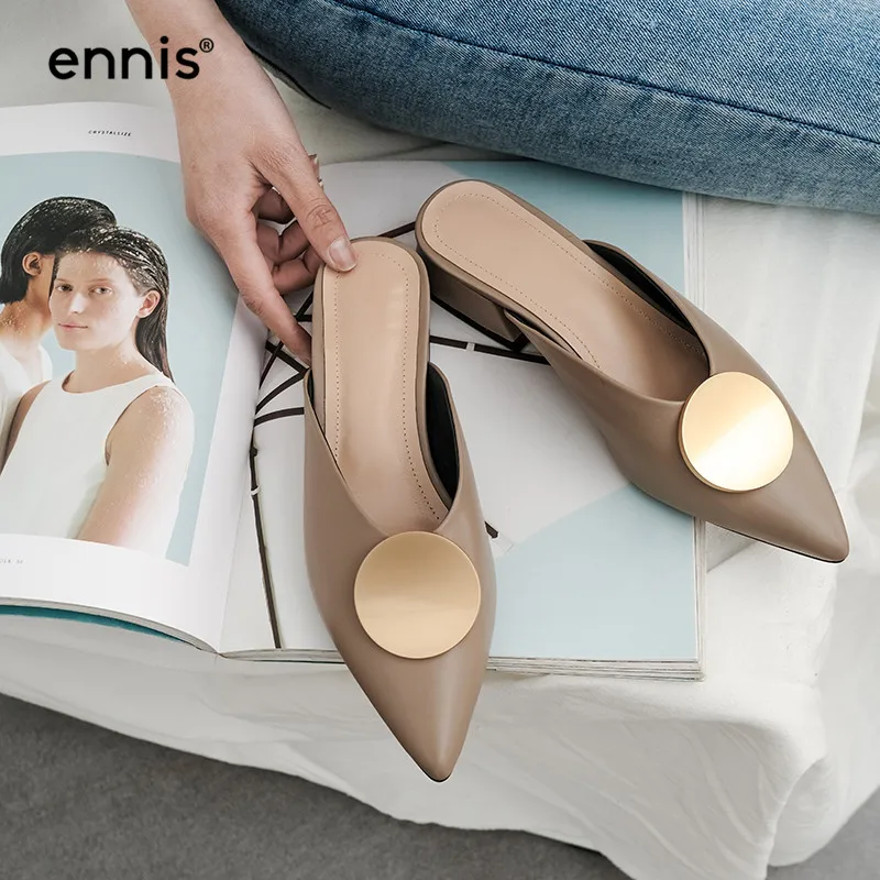 ENNIS/; туфли-лодочки на низком каблуке; Шлепанцы из натуральной кожи; летние туфли без задника; женские туфли-лодочки с острым носком; женская обувь из мягкой овечьей кожи; P934