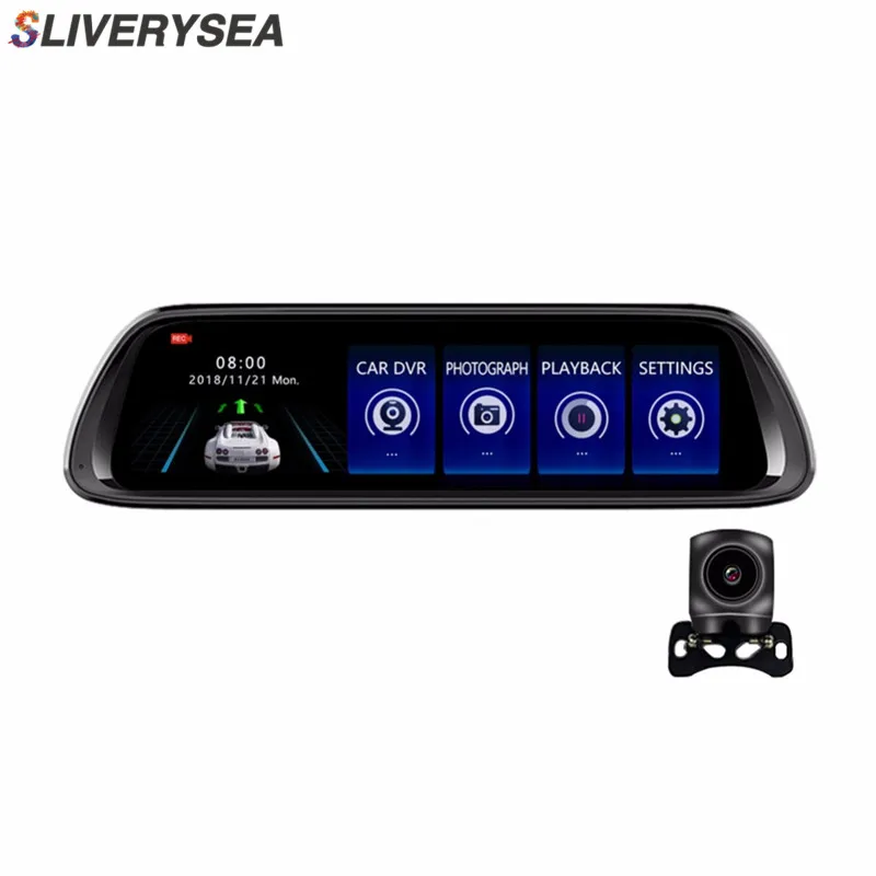 SLIVERYSEA 1" Full Touch ips потоковый медиа-рекордер для вождения зеркало заднего вида HD 1080P телескопический объектив двойной объектив видеорегистратор