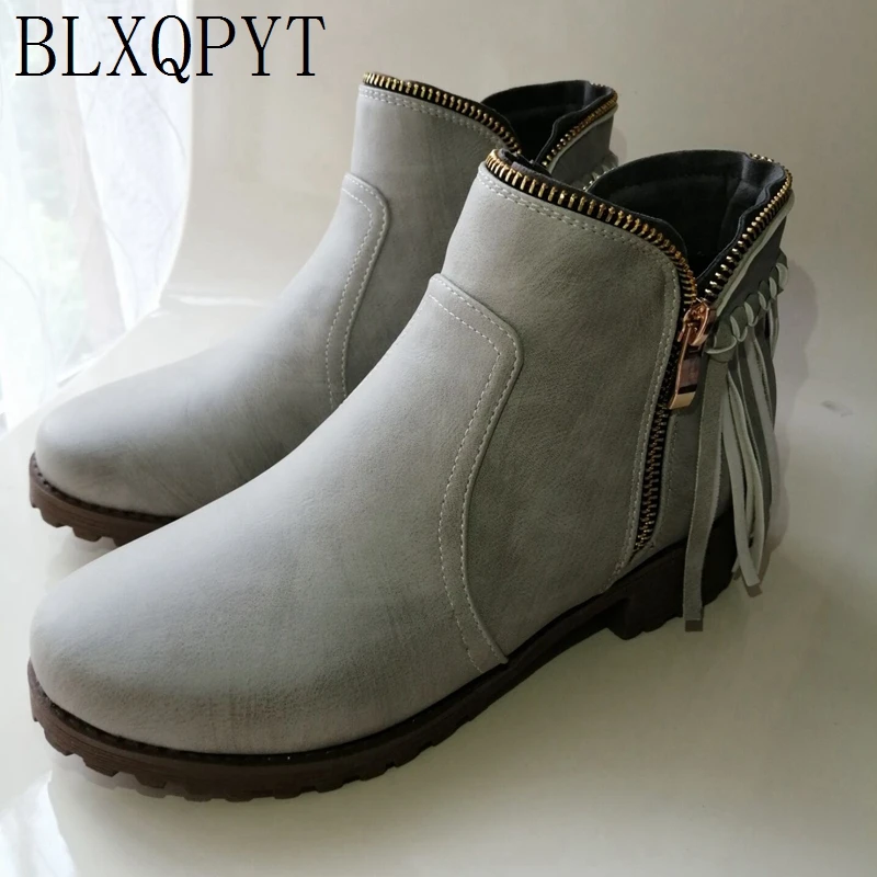 

BLXQPYT New Big 32-48 Round Toe Ankle Boots For women Med- Heel Winter Spring wedding party shoes woman High quality 2019-1
