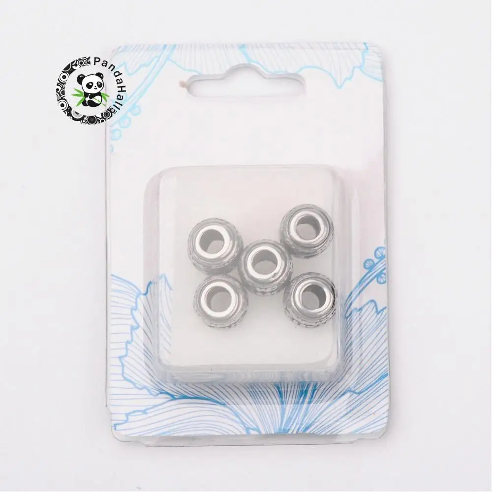 

Greetings Theme Vintage Rondelle 316 Stainless Steel European Beads, Large Hole Beads, 10.5x9.5mm, Hole: 4.5mm