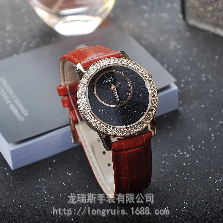 Часы наручные GUOU женские кварцевые роскошные брендовые качественные модные с