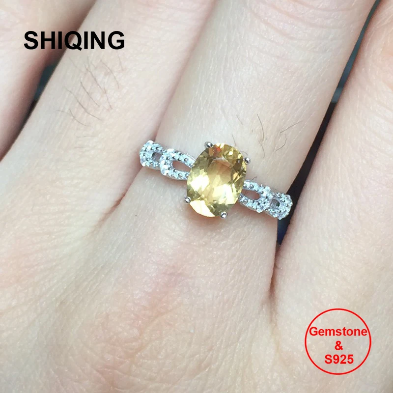 

SHIQING Gemstone jewelry white gold rose gold color s925 silver nature citrine rings for engagement