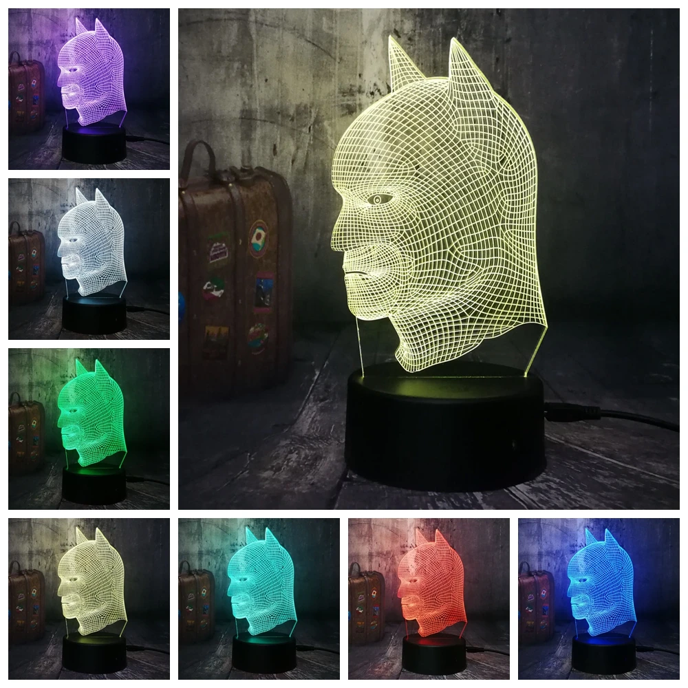 Блеск Прохладный DC Hero головой Бэтмена 3D светодиодный ночной Светильник USB