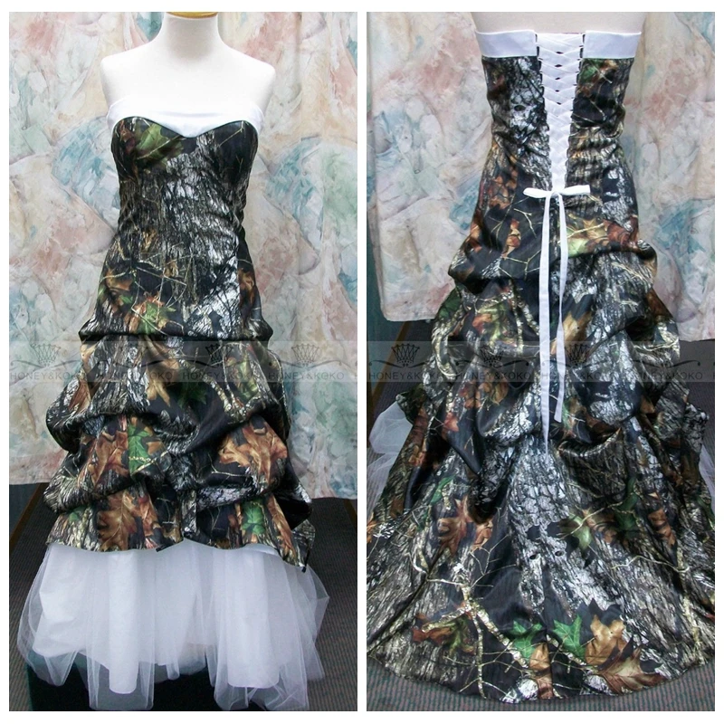 Камуфляжная драпированная юбка-трапеция сердечком свадебные платья белая