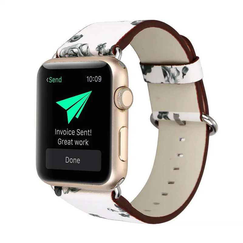 

Bracelet for Apple Watch Band 38mm 42mm Floral Printed Leather Wrist Strap for iWatch British Style Flower Design Watchbands