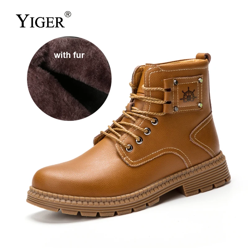 YIGER/Новые мужские ботинки мартинсы из натуральной кожи зимние теплые армейские