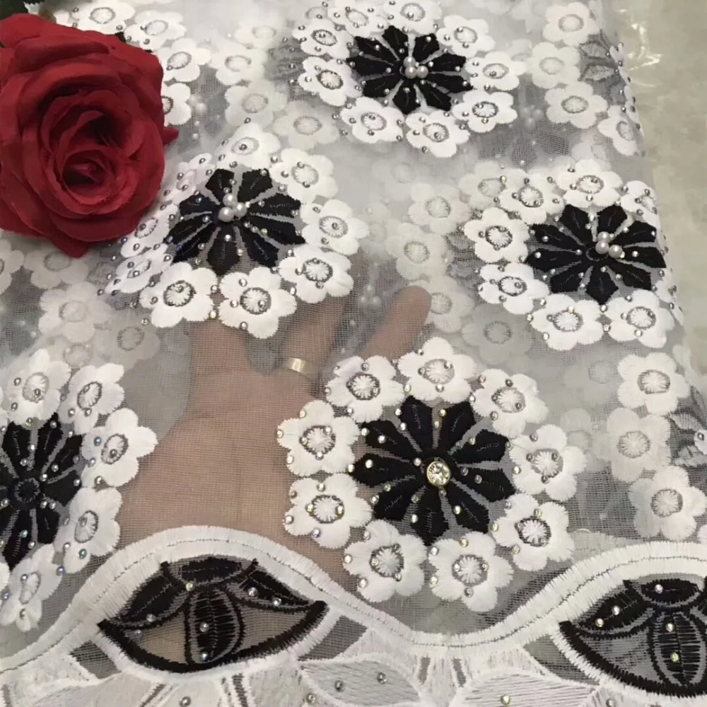 Высокого класса африканский кружево ткань со стразами два цвета смешанные