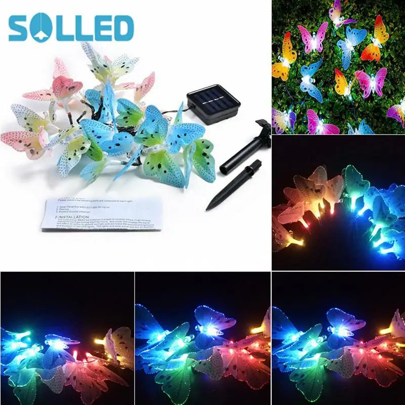 SOLLED 12LED волокна бабочка IP44 Водонепроницаемый строки солнечный светильник для