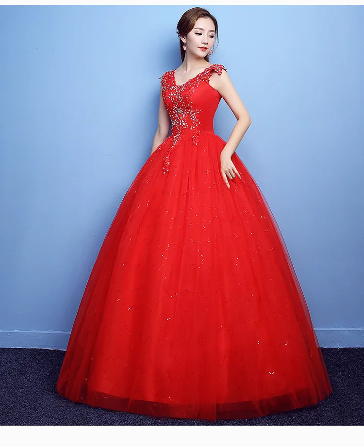 Vestido De Noiva, красное бальное платье с v-образным вырезом, бисером, открытой спиной, фатиновое бальное платье, элегантное бальное платье