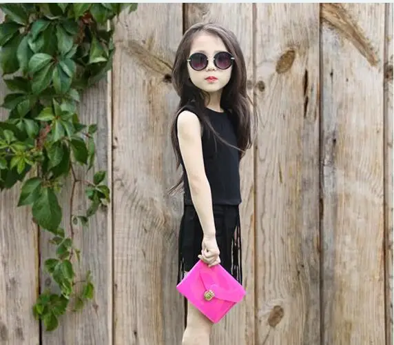 Детский костюм с длинной бахромой футболка без рукавов + юбка и брюки в Корейском