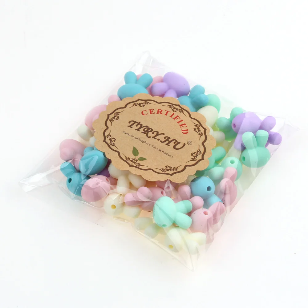 

TYRY.HU 5pcs Rabbit Silicone Beads Food Grade Baby Teether Rodents BPA Free Teething Necklace Making Chew Toys Childen's Goods