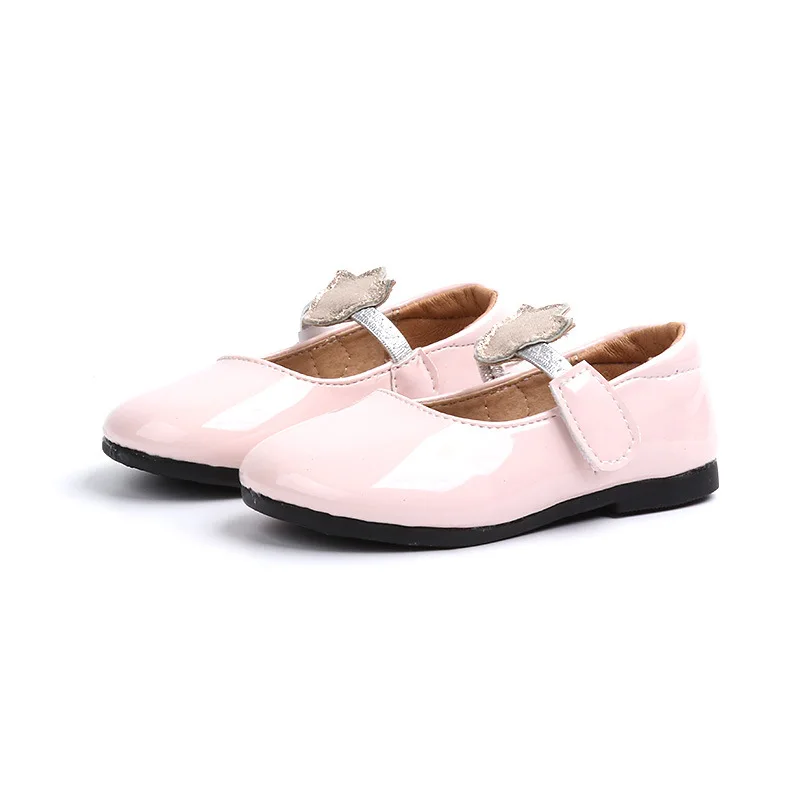 JGSHOWKITO New Soft Patent Leather Girls Shoes Solid Color Red Black Pink Kids Toddler Flats For Princess Sweet With Crown | Детская