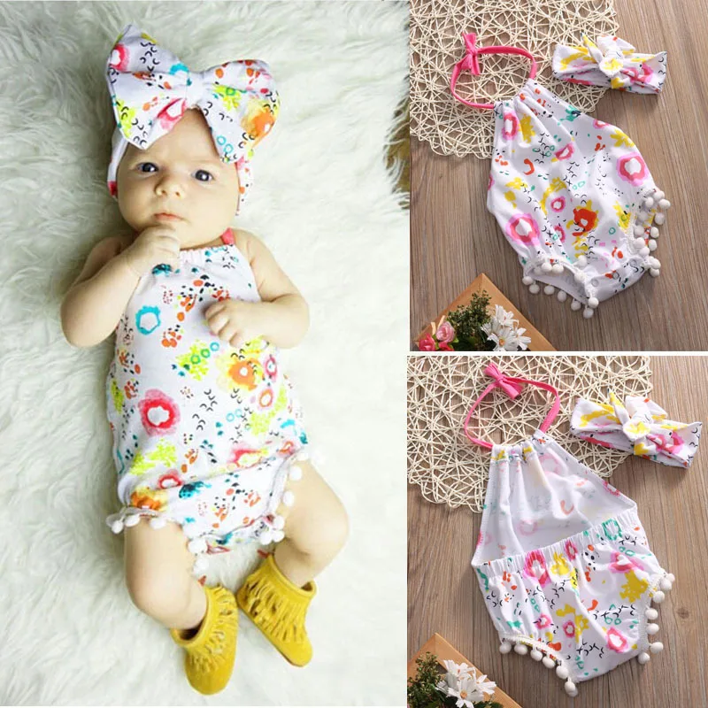 2017 Одежда для новорожденных девочек летний цветочный комбинезон без спинки и с