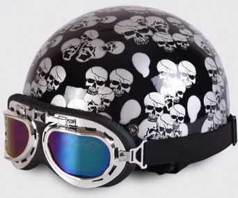 N-Glossy Black Skull TEDRICK мотоцикл половина шлемы Спорт на открытом воздухе унисекс мужчина женщина мотоциклетный гоночный шлем+ козырек+ очки - Цвет: N-Glossy Black Skull
