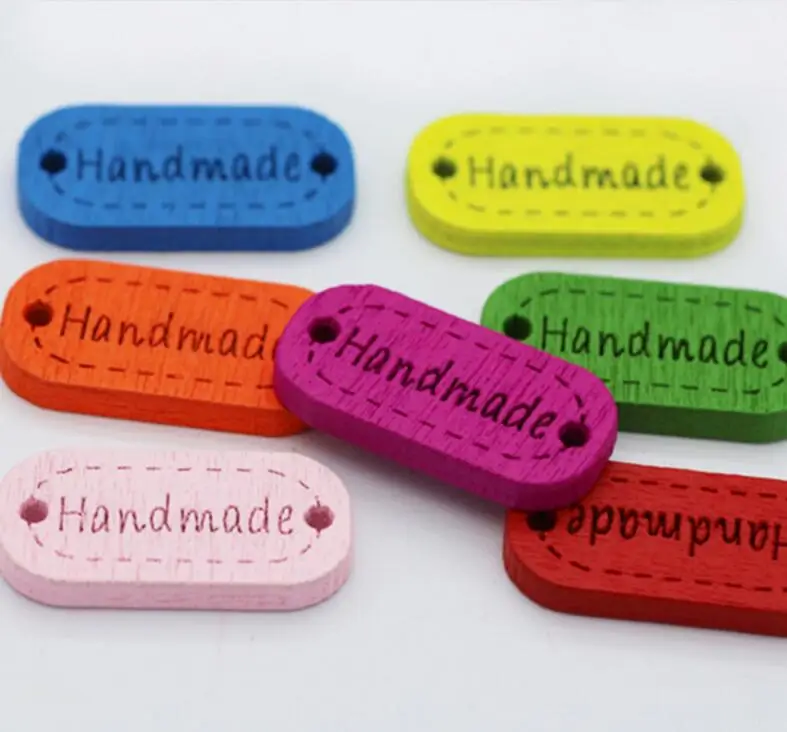 100 шт./лот красочные деревянные пуговицы ручной работы с плоской задней стороной 4