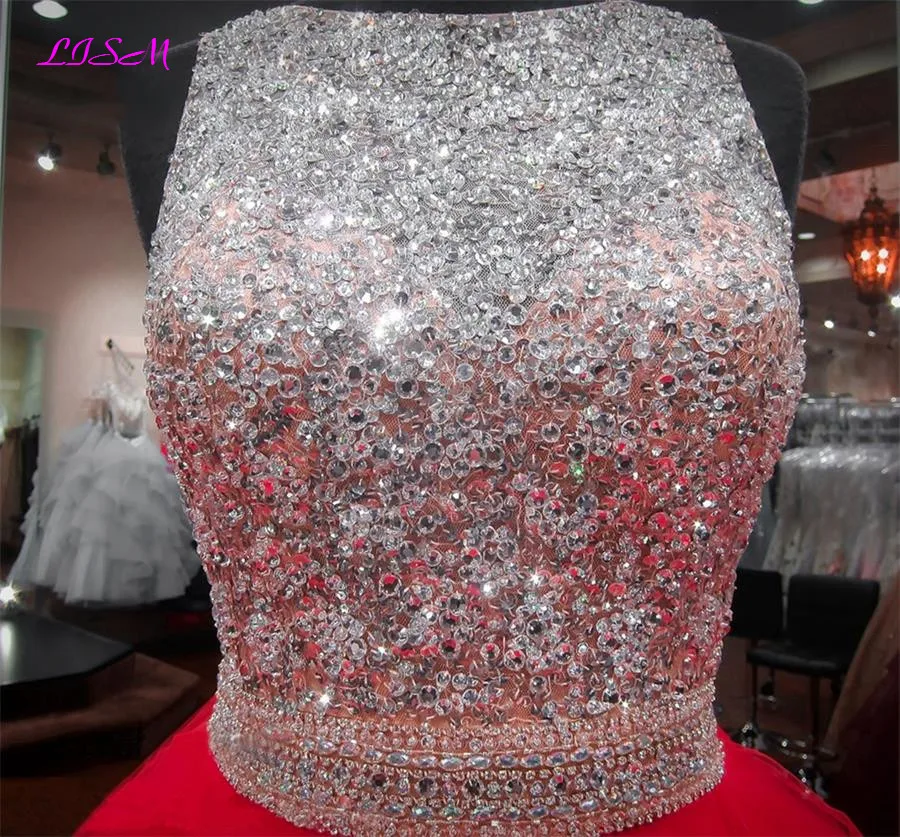 Vestidos de 15 anos Кристаллы бальное платье Бальные платья из органзы красных для