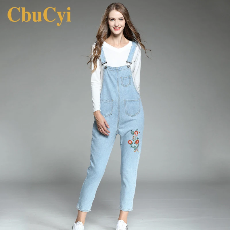 Женские комбинезоны CbuCyi Длинные свободные повседневные джинсы с вышивкой