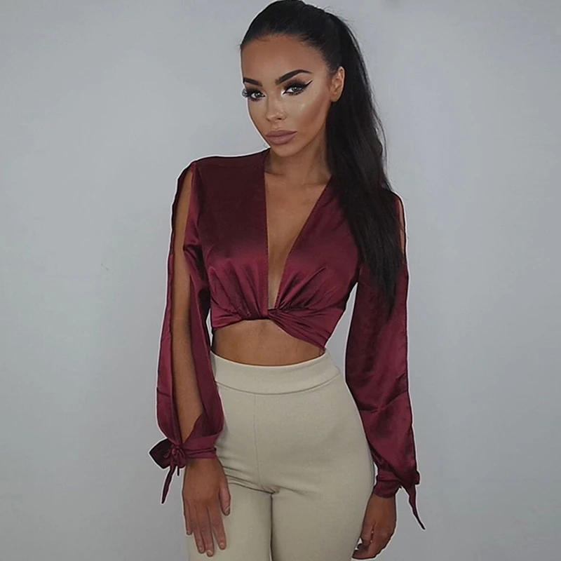 Сексуальная Открытая рубашка с глубоким v образным вырезом разрезами для женщин