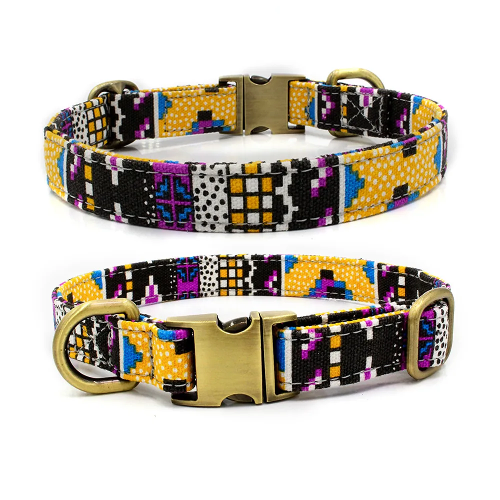 Dog Collar Lettering Pet Collar Bohemian Buckle retro Dog Cat Collar Pet Supplies accessories Cloth+Metal dropshipping Z620