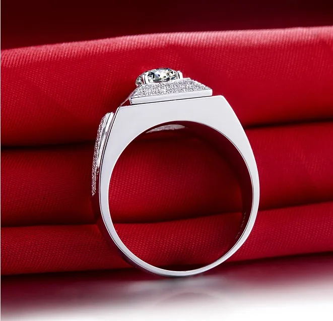 Stunning 1Ct Synthetic Diamant Men Ring Genuine 925 Sterling Silver Male Wedding Jewelry White Gold Color | Украшения и