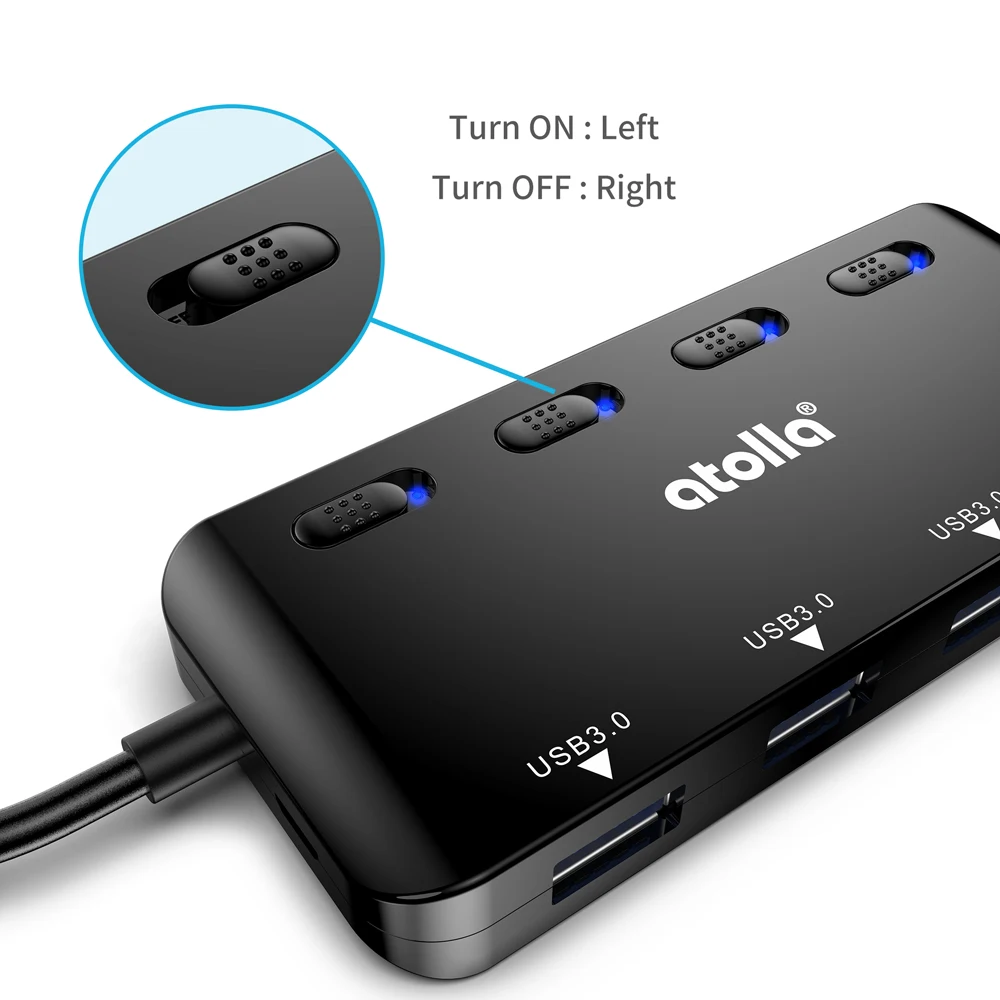 Atolla USB 3,0 концентратор, 3 порта концентратор данных адаптер с SD/TF кард-ридер ультра тонкий USB дистрибьютор с одним переключателем и светодиодный