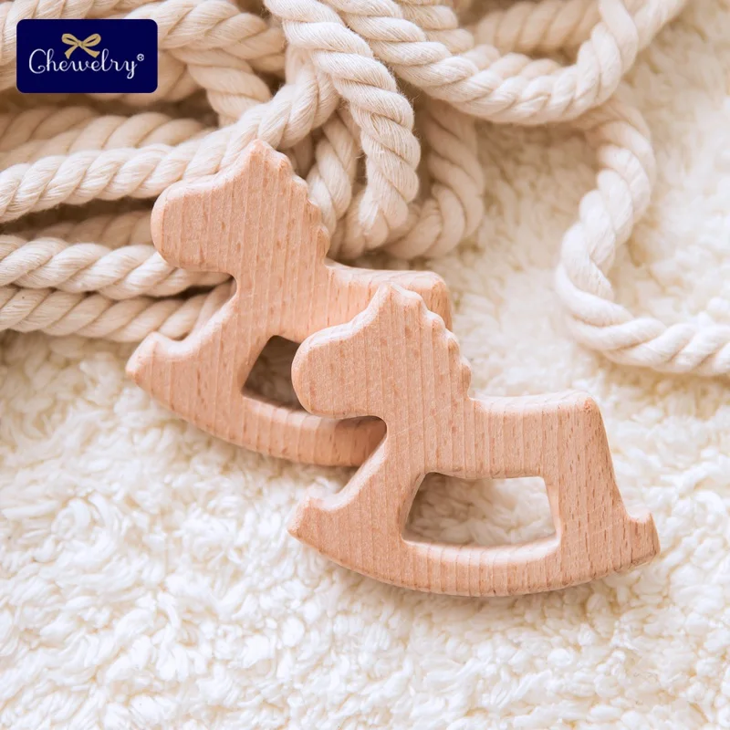 

10PC Wooden Teether Pendant Beech Wood Horse For Pacifier Chain Baby Rattle Toys DIY Baby Teething Necklace Kid Products Toys