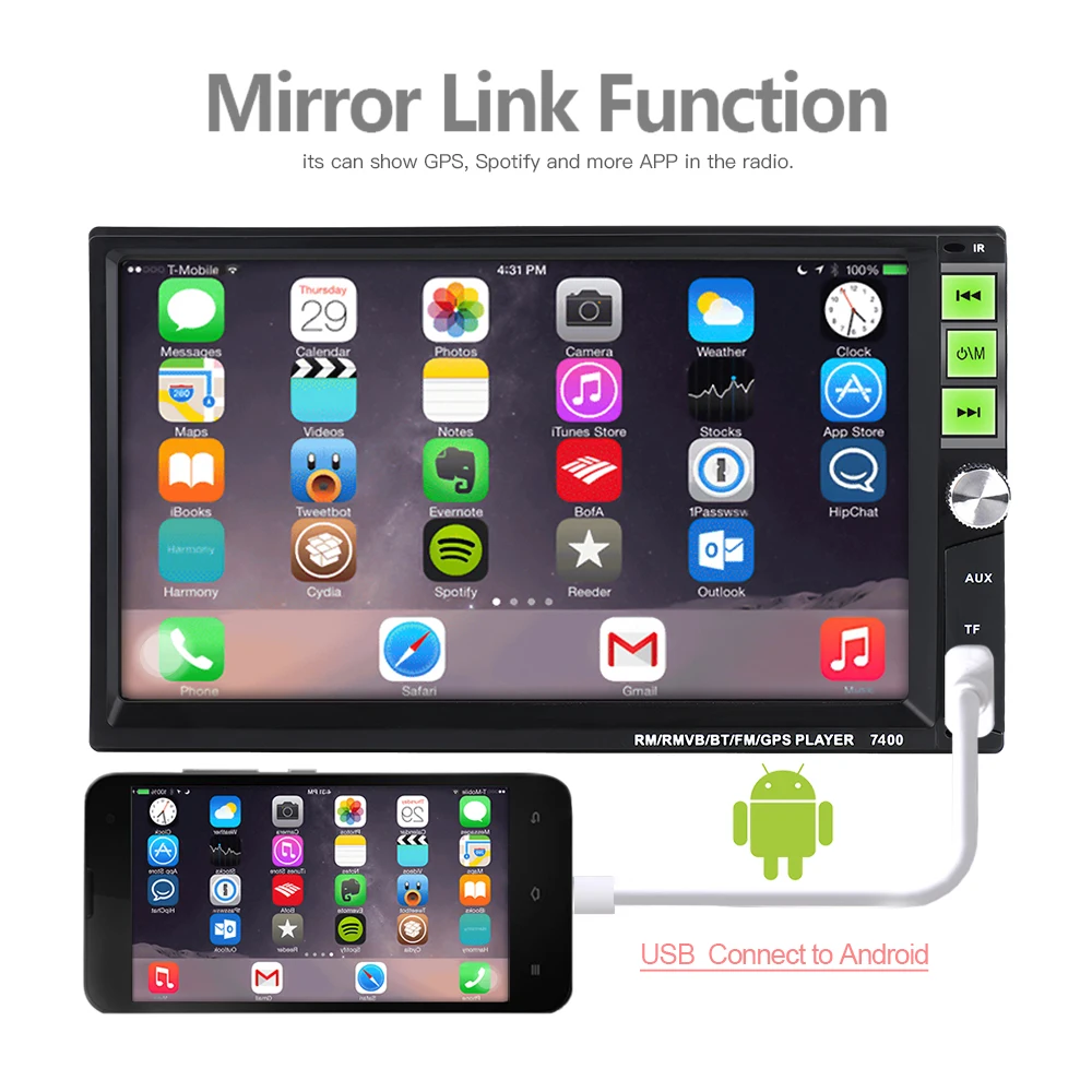 Автомагнитола 2din мультимедийный плеер 7 дюймов с сенсорным mirrorlink Android 9 MP5